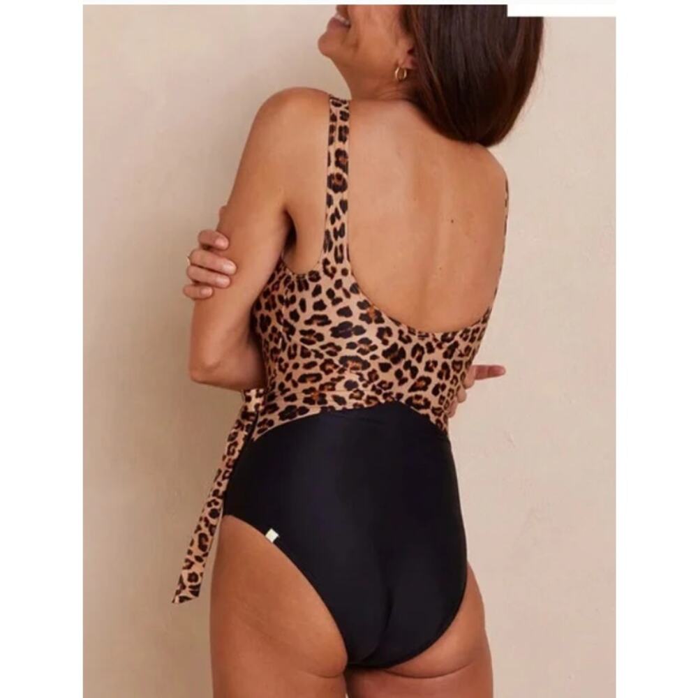 Summersalt Swimsuit Womens Size 22 Perfect Wrap One-Piece‎ Leopard Black V Neck - Picture 4 of 15